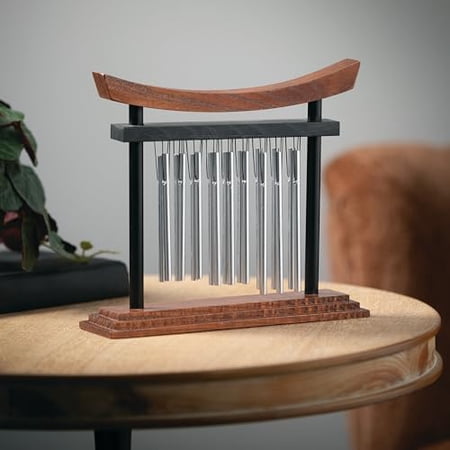 Woodstock Wind Chimes Tranquility Table Chime -Silver Aluminum Solid Rods, Small 9 - Inch Tall, Bell Percussion Instrument for Meditation, Yoga, Classrooms, Offices, Great for Awareness, Relaxation.