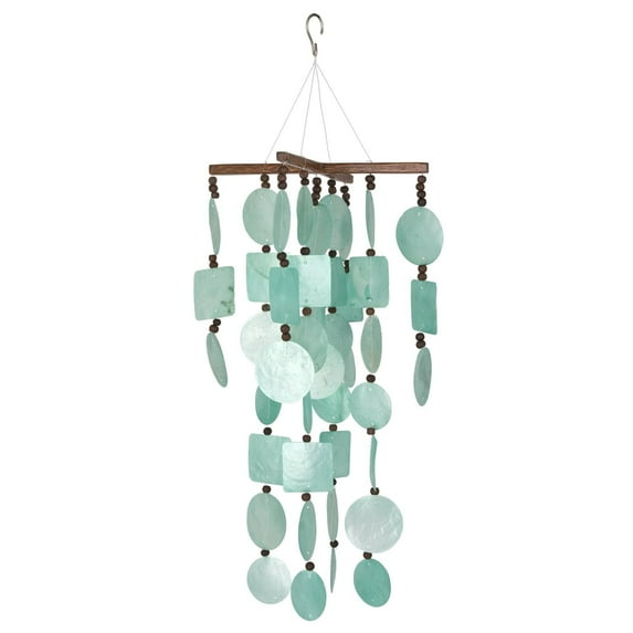 Woodstock Windchimes Aqua Capiz with Wood Beads, Wind Chimes For Outside, Wind Chimes For Garden, Patio, and Outdoor Décor, 22"L