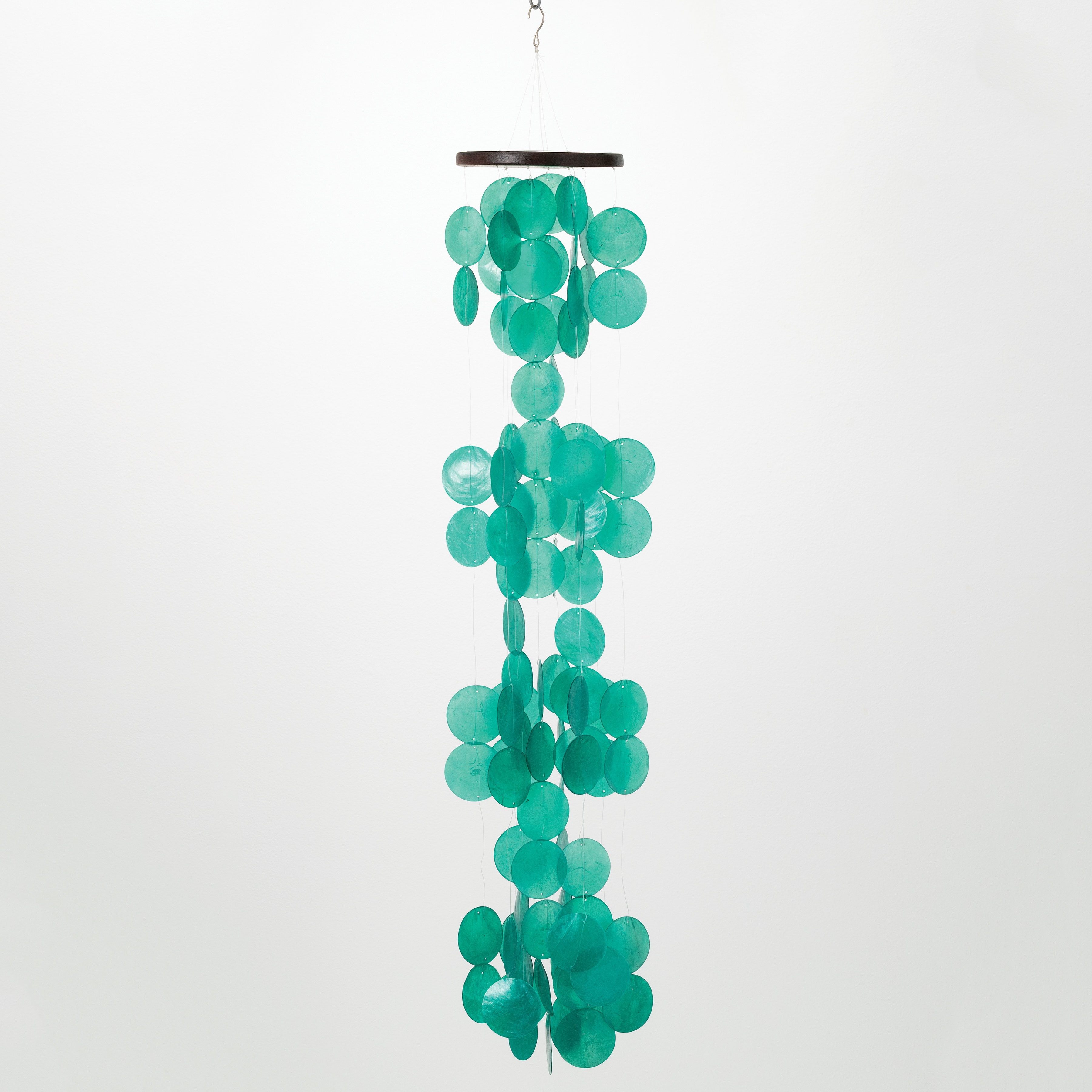 Handcrafted Patina Green Capiz Shell Wind Chime