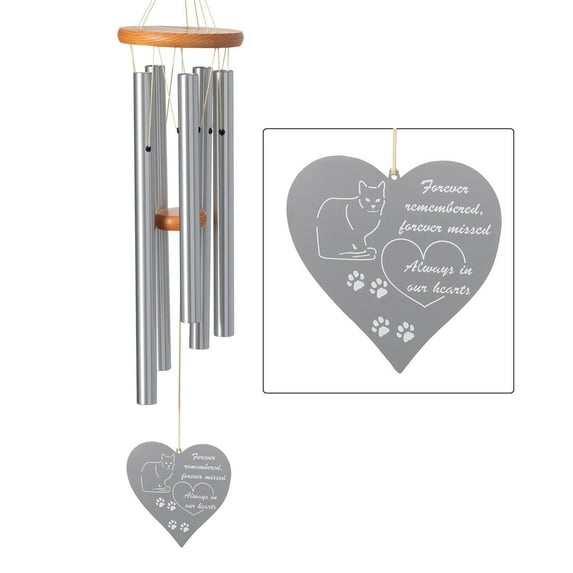 Woodstock Windchimes Chimes Remembrance Forever Heart Cat, Wind Chimes For Outside, Wind Chimes For Garden, Patio, and Outdoor Décor, 26"L