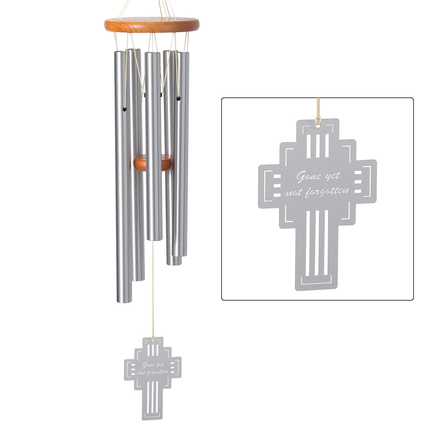 Silver Metal Remembrance Wind Chime with Cross