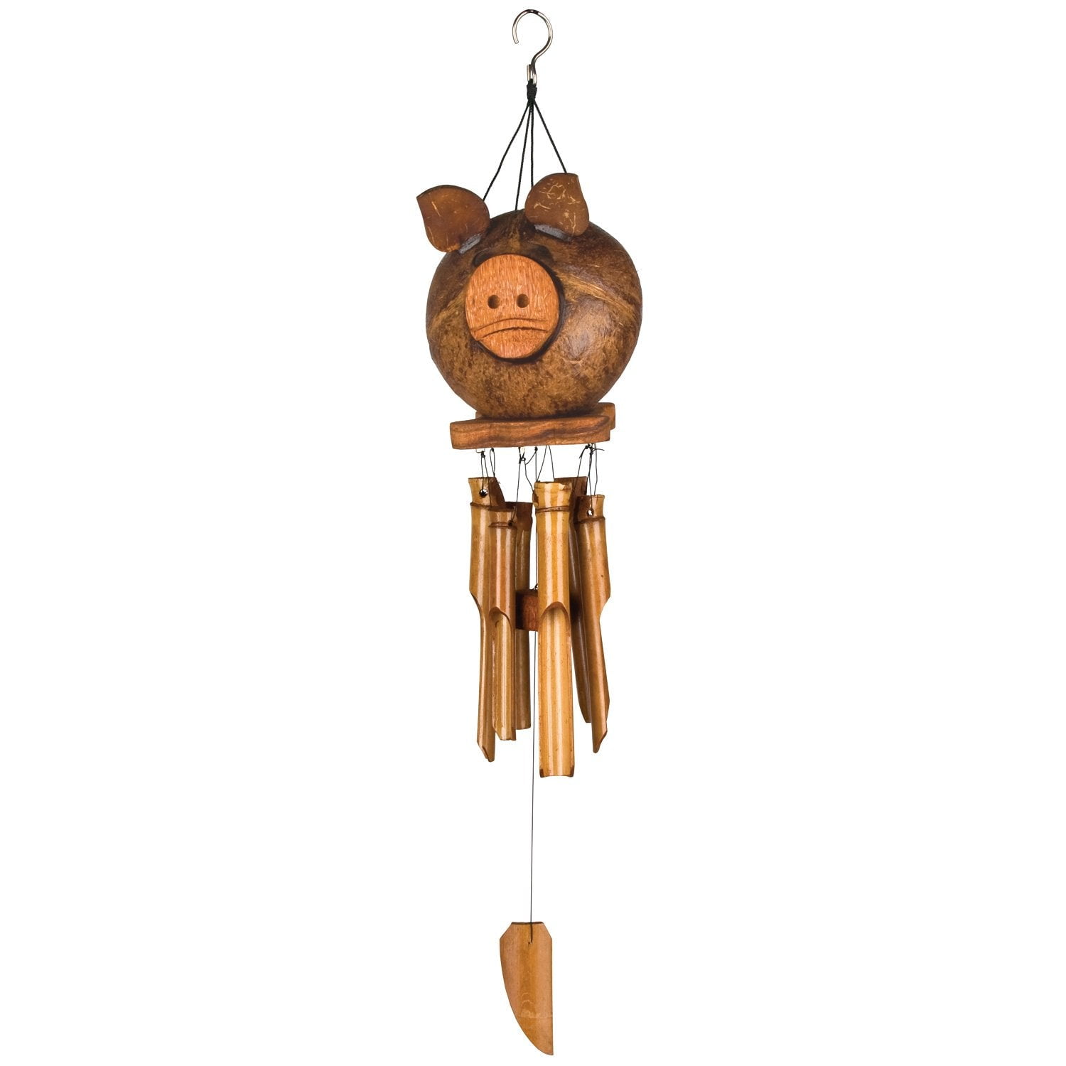 Handcrafted Coconut and Bamboo Pig Wind Chime