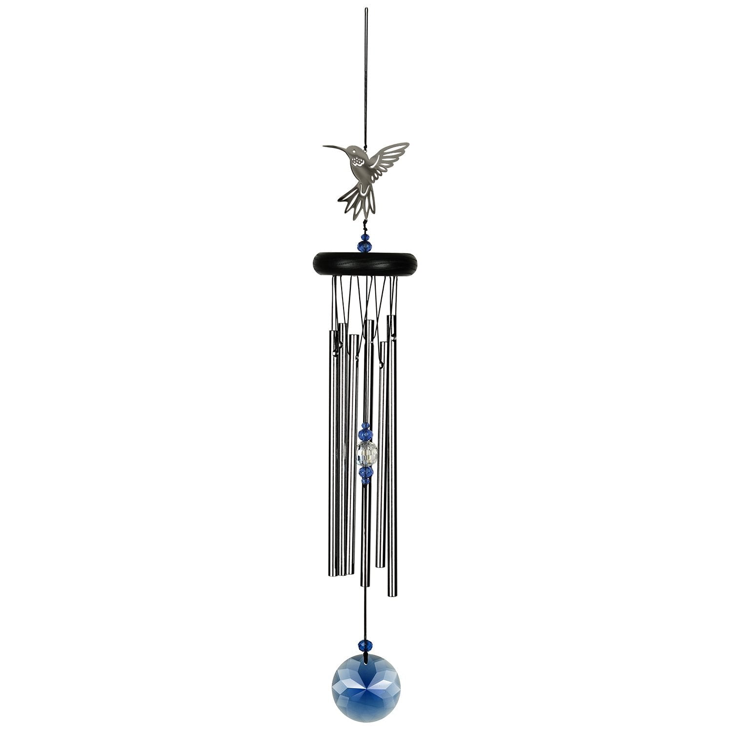 Woodstock 18" Black and Silver Crystal Hummingbird Wind Chime