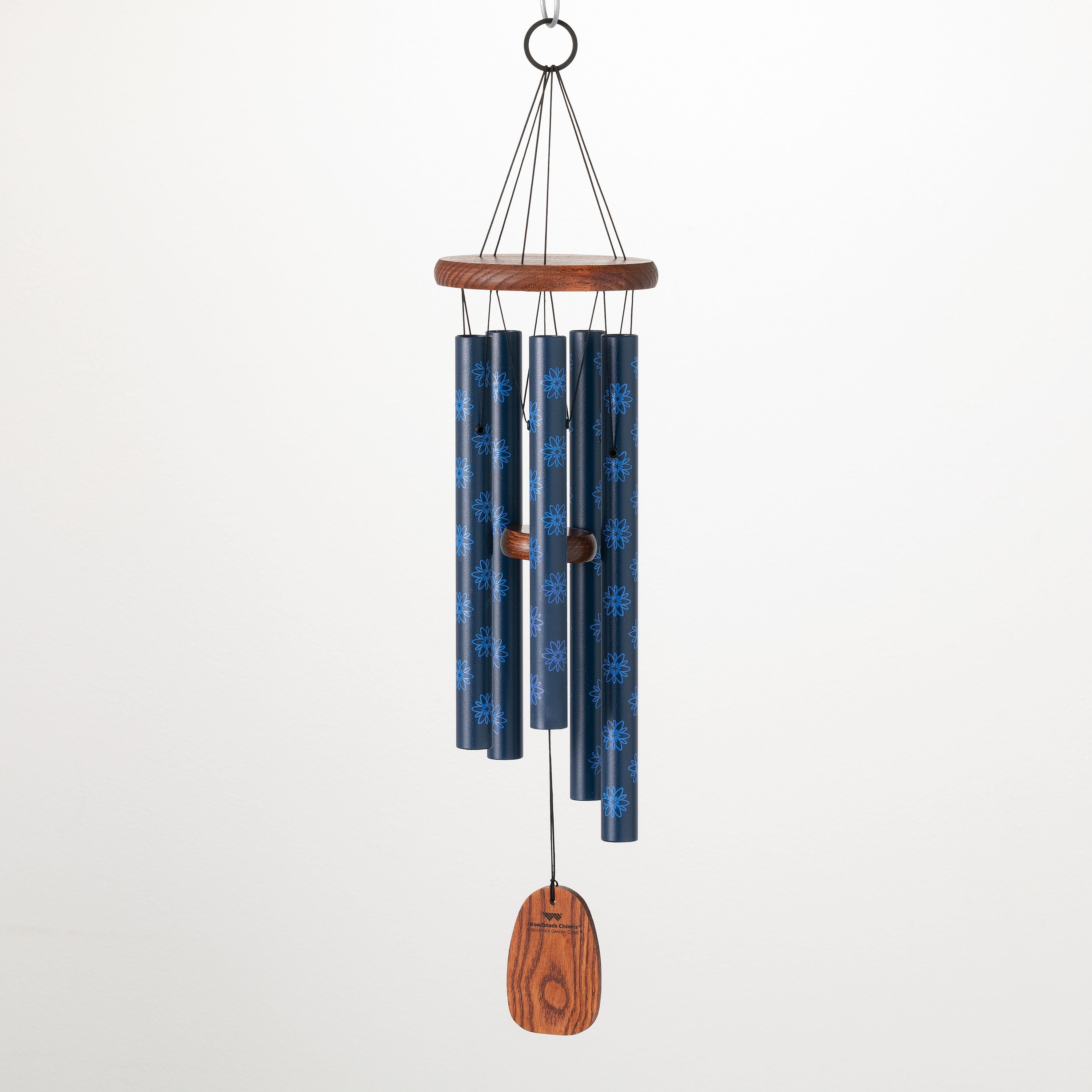 24" Blue Metal and Wood Garden Wind Chime