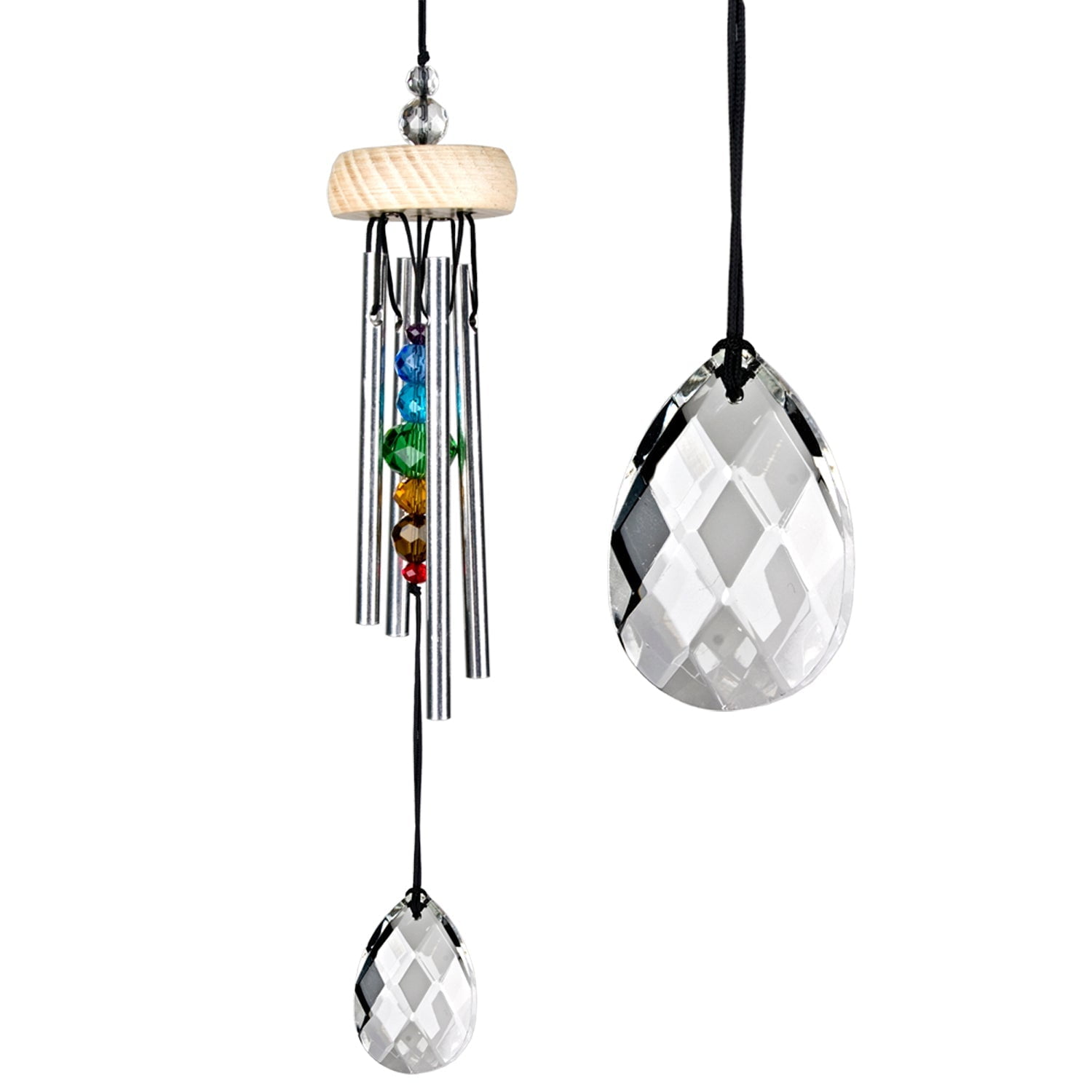 Multicolor Ash Wood and Aluminum Gem Drop Wind Chime
