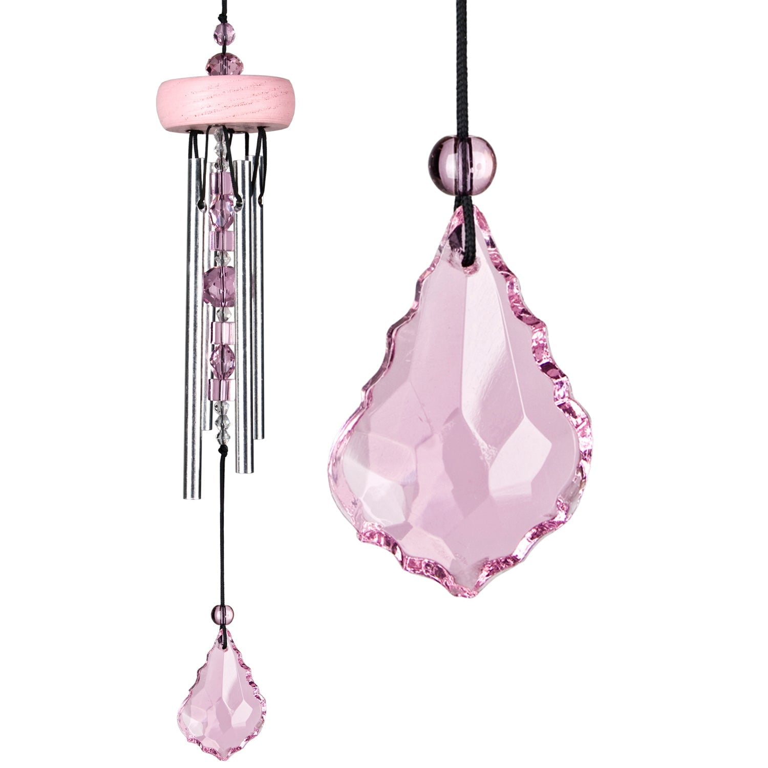 Pink Gem Drop Wind Chimes with Crystal Accents, 10"