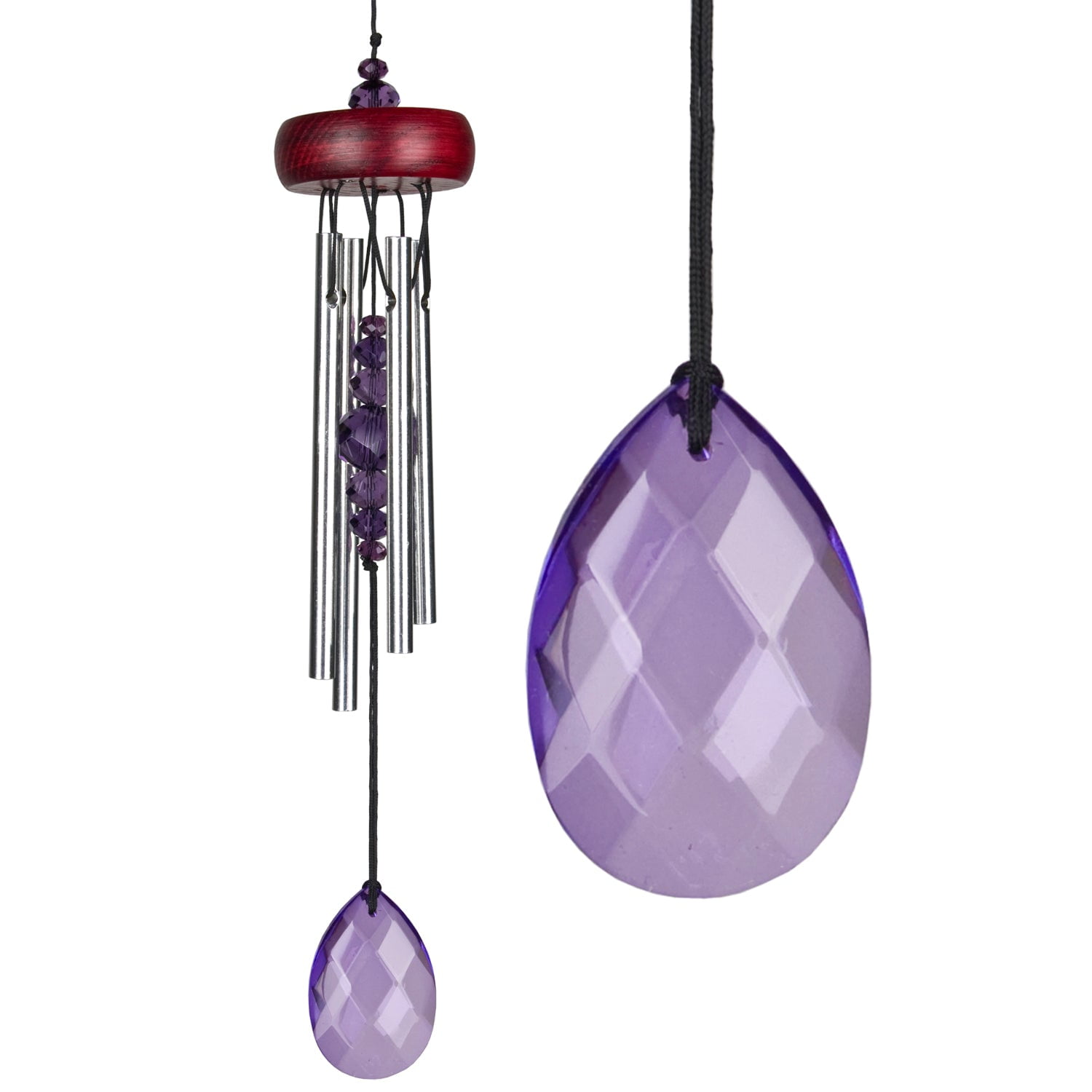 Purple Crystal and Silver Metal Gem Drop Wind Chime, 10"