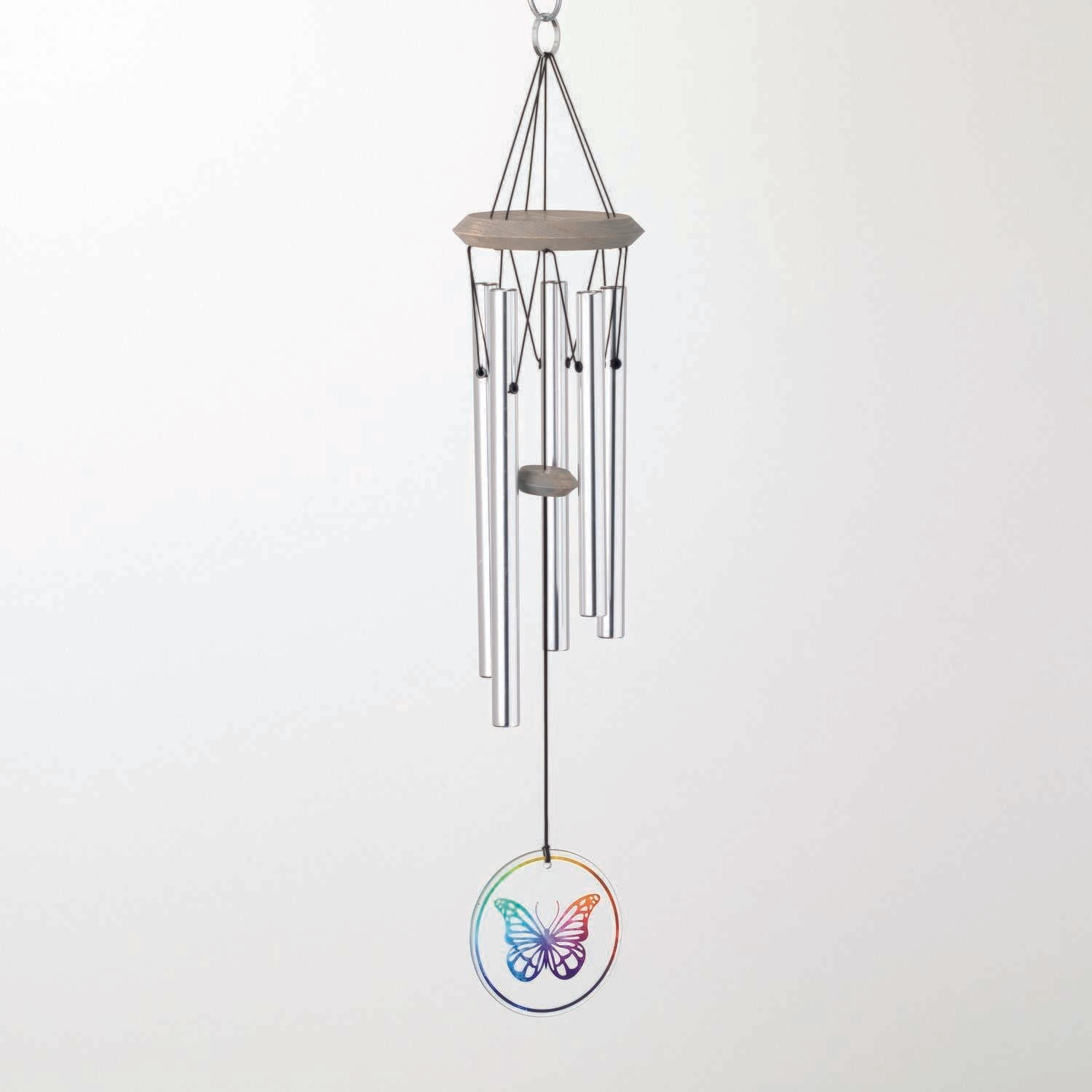 22" Clear Glass Butterfly Wind Chime with Metal Tubes