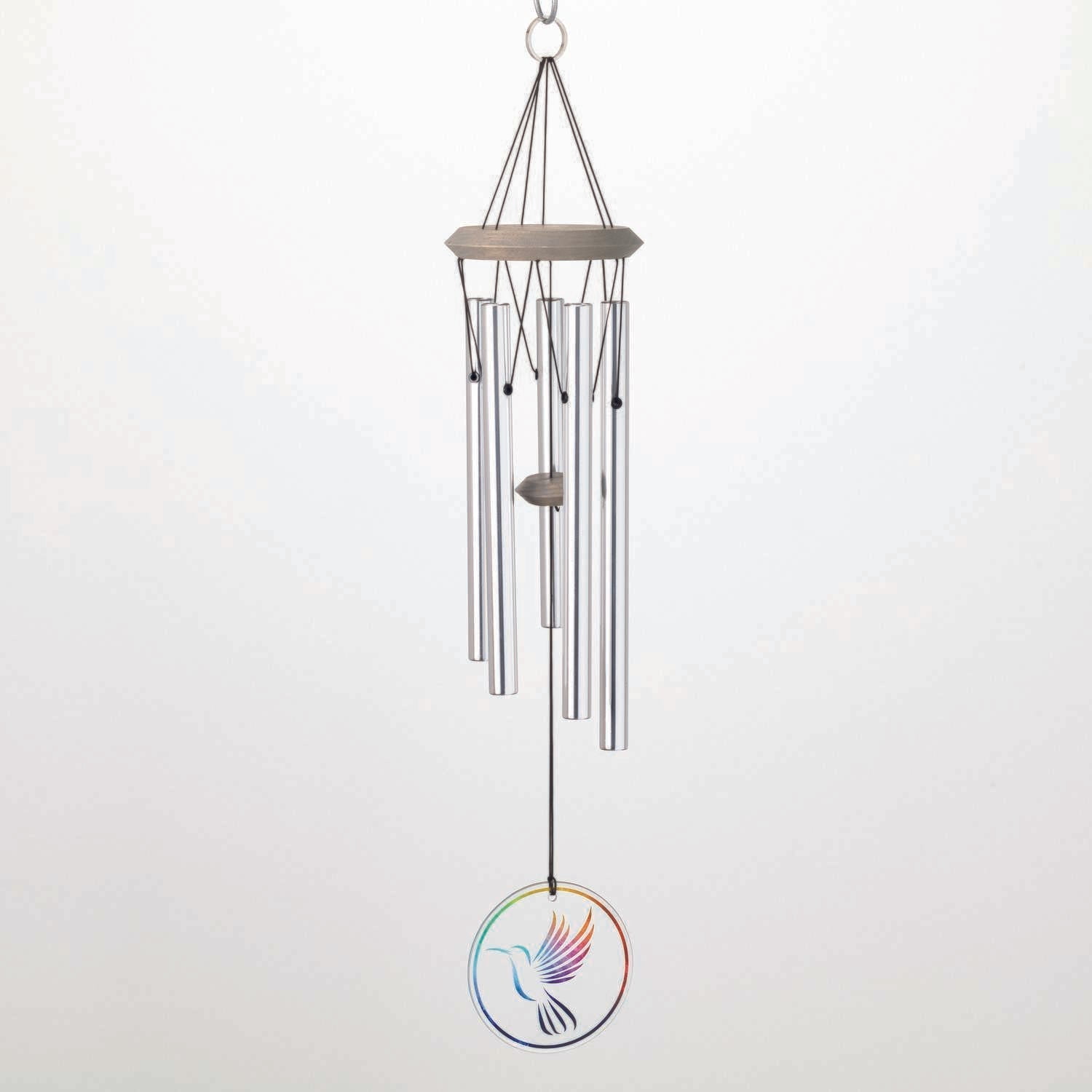 Clear Glass Hummingbird Wind Chime with Silver Tubes, 22" Length