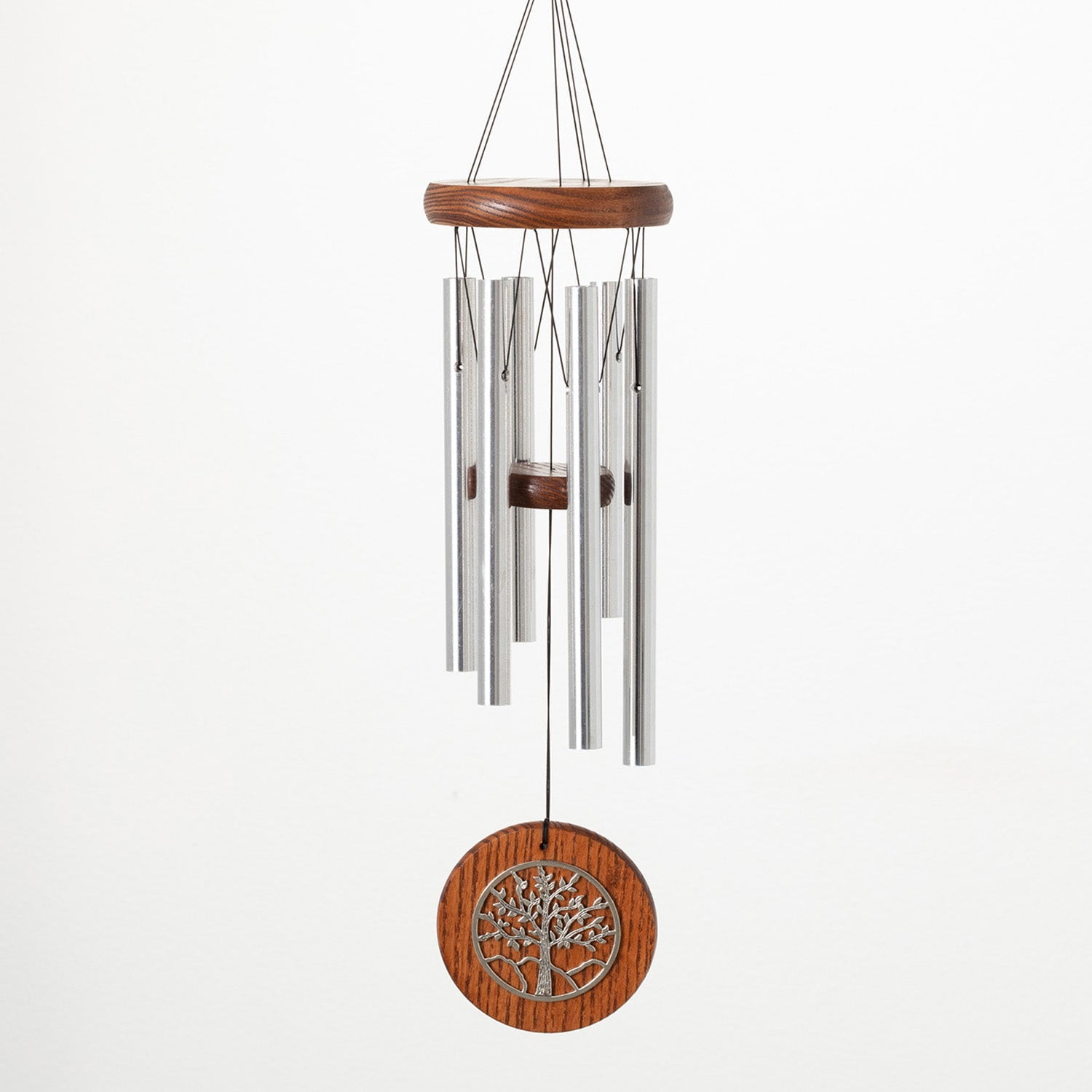 Teak and Silver Tree of Life Wind Chime, 17"