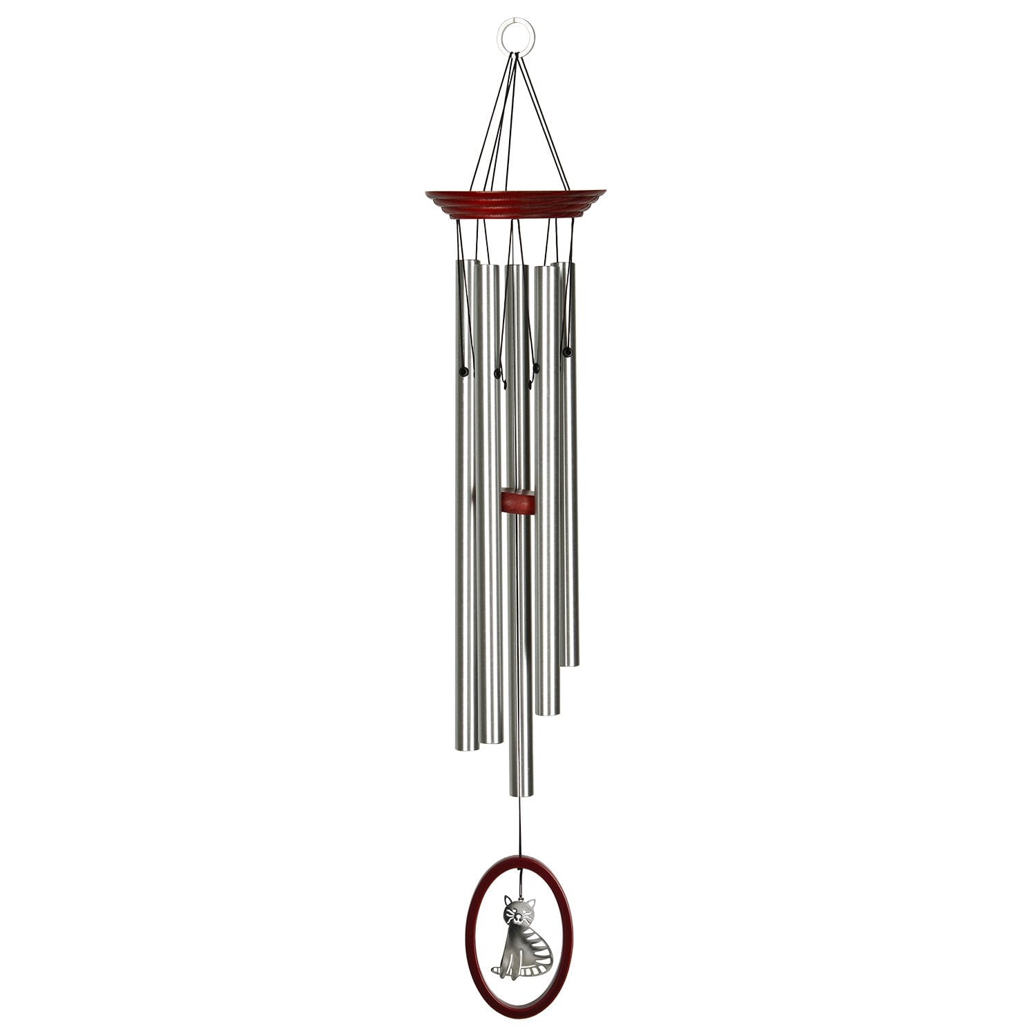 24" Silver and Red Metal Cat Wind Chime