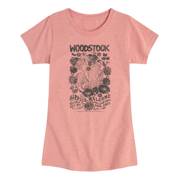 Woodstock - Woodstock Hippie -Youth Girls Short Sleeve T-Shirt Girls' Fitted Short Sleeve Graphic T-Shirt