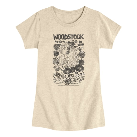 Woodstock - Woodstock Hippie -Youth Girls Short Sleeve T-Shirt Girls' Fitted Short Sleeve Graphic T-Shirt