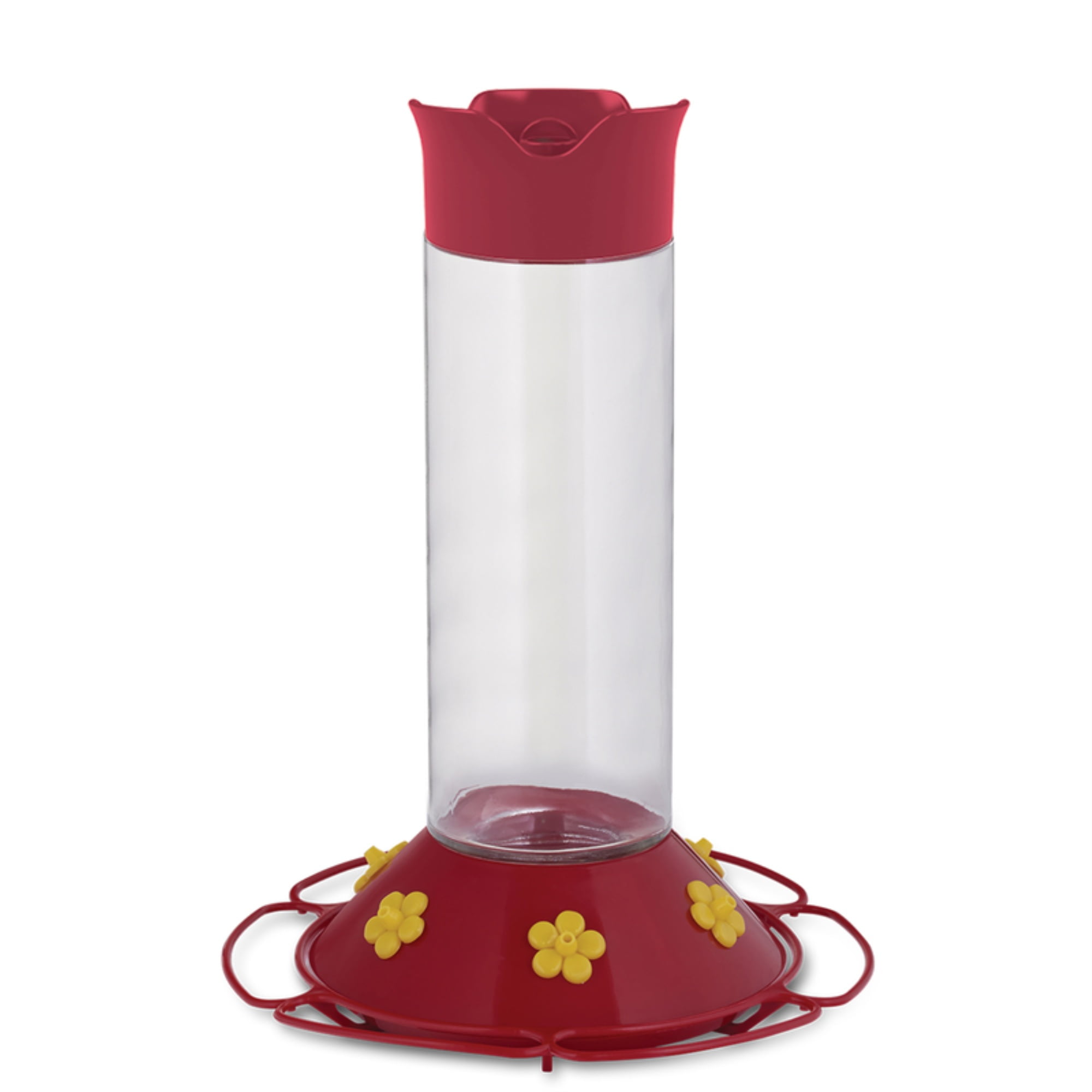 Bright Red and Yellow Glass Hummingbird Feeder with Six Ports