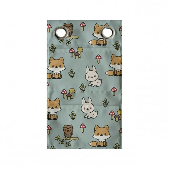 Woodsy Hanging Pocket Organizer, Friendly Woodland Creatures Mushrooms and Plants in Cartoon Style, Printed Polyester Storage Bag with Pockets, 9" x 16", Multicolor