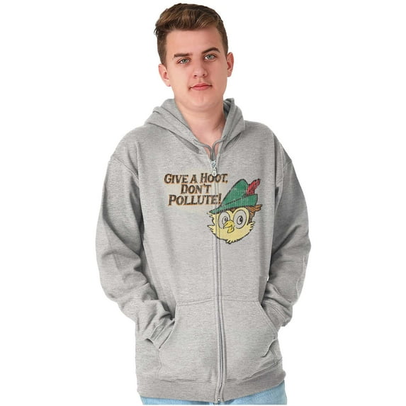 Woodsy Owl Give a Hoot Cartoon Zip Up Hoodie Men's Women's Brisco Brands L