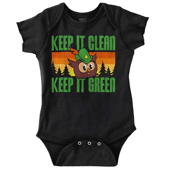 Woodsy Owl Keep it Clean and Green Romper Boys or Girls Infant Baby Brisco Brands 12M