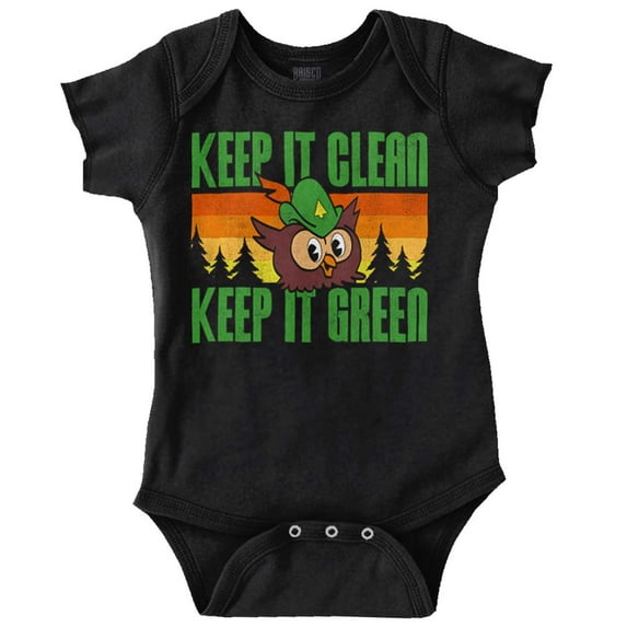 Woodsy Owl Keep it Clean and Green Romper Boys or Girls Infant Baby Brisco Brands 12M