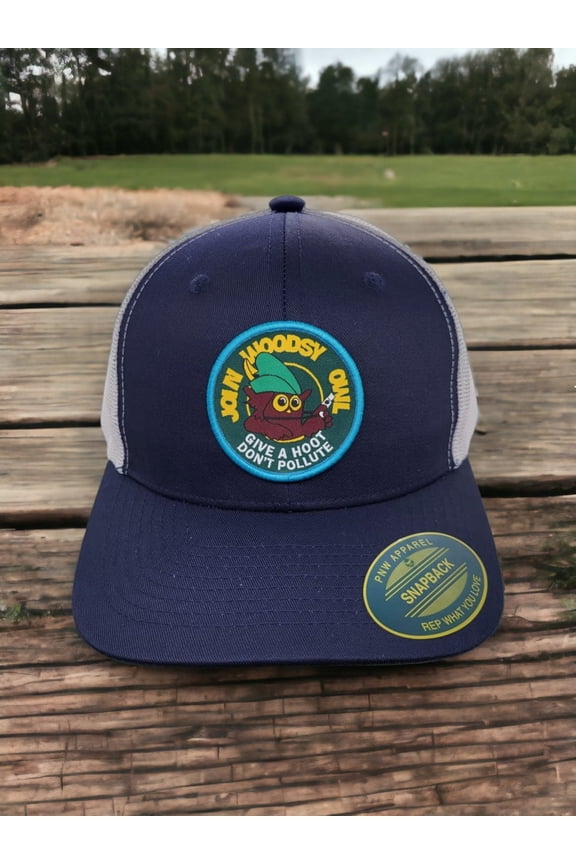 Woodsy Owl U.S Forest Service Trucker Hat - Navy Blue on White Mesh
