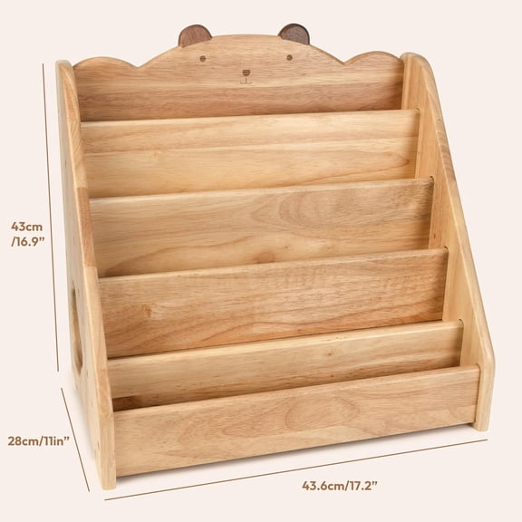 Woodtoe Montessori Bookshelf for Kids, Natural Wood Bookcase with Chalkboard & Storage, Kid Magazine Rack Book Display Organizer, Classroom Bookshelves Kids Furniture Birthday for Boys Girls 3+