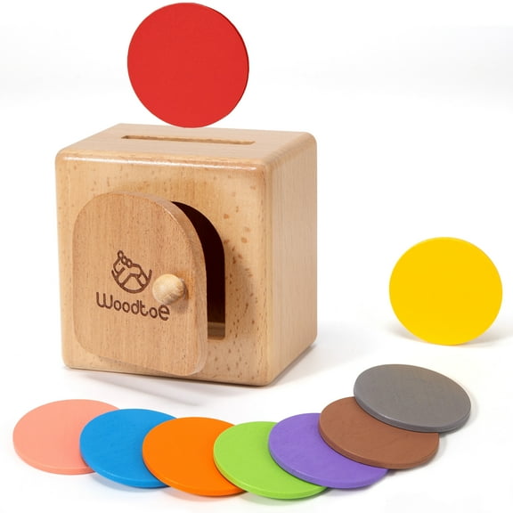 Woodtoe Montessori Coin Box for Toddlers, Montessori Toys for Babies 18+ Months, Natural Wood Object Permanence Toy for Baby, Toddler Educational Fine Motor Skills Toys for Boys Girls