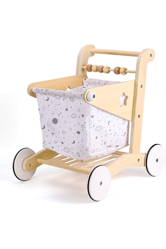 Wooden Baby Push Walker, Adjustable Speed Natural Wood Learning Toy, Ages 1-3