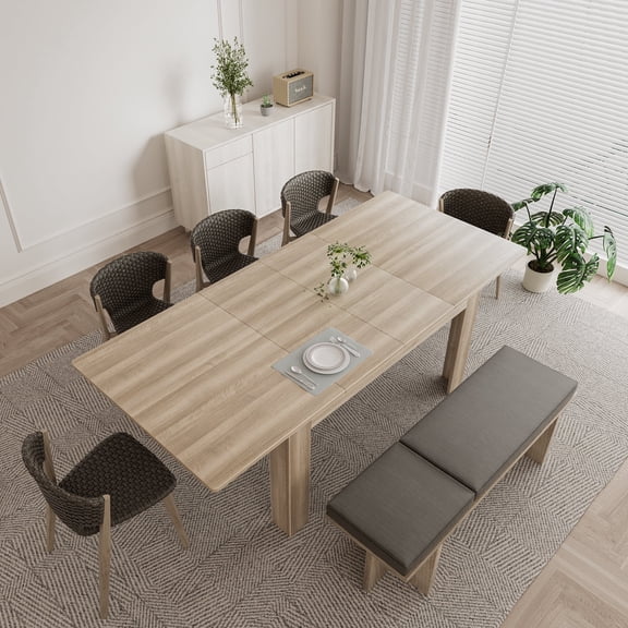 Woodty 86.6 in Wood Folding Outdoor Dining Table with Scalable Dining Table, Beige/Nature