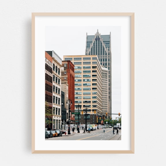 Woodward Ave - Detroit Michigan Photography City Architecture Street Photography Skyline Travel Poster Modern Art Oak Framed Wall Art Print 5 x 7 inches