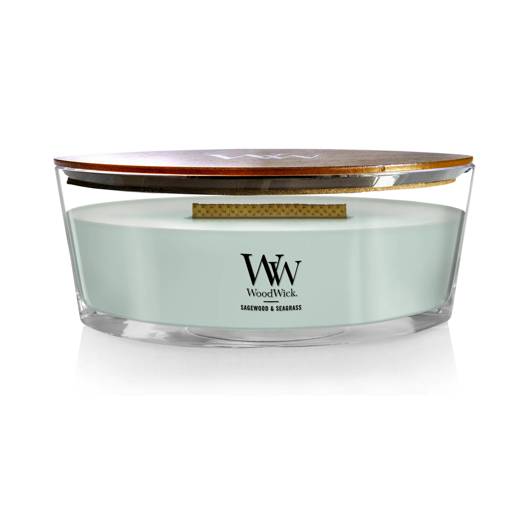 WoodWick Candle Media Sagewood & Seagrass - Candela Profumata Con Stoppino In Legno, 275g