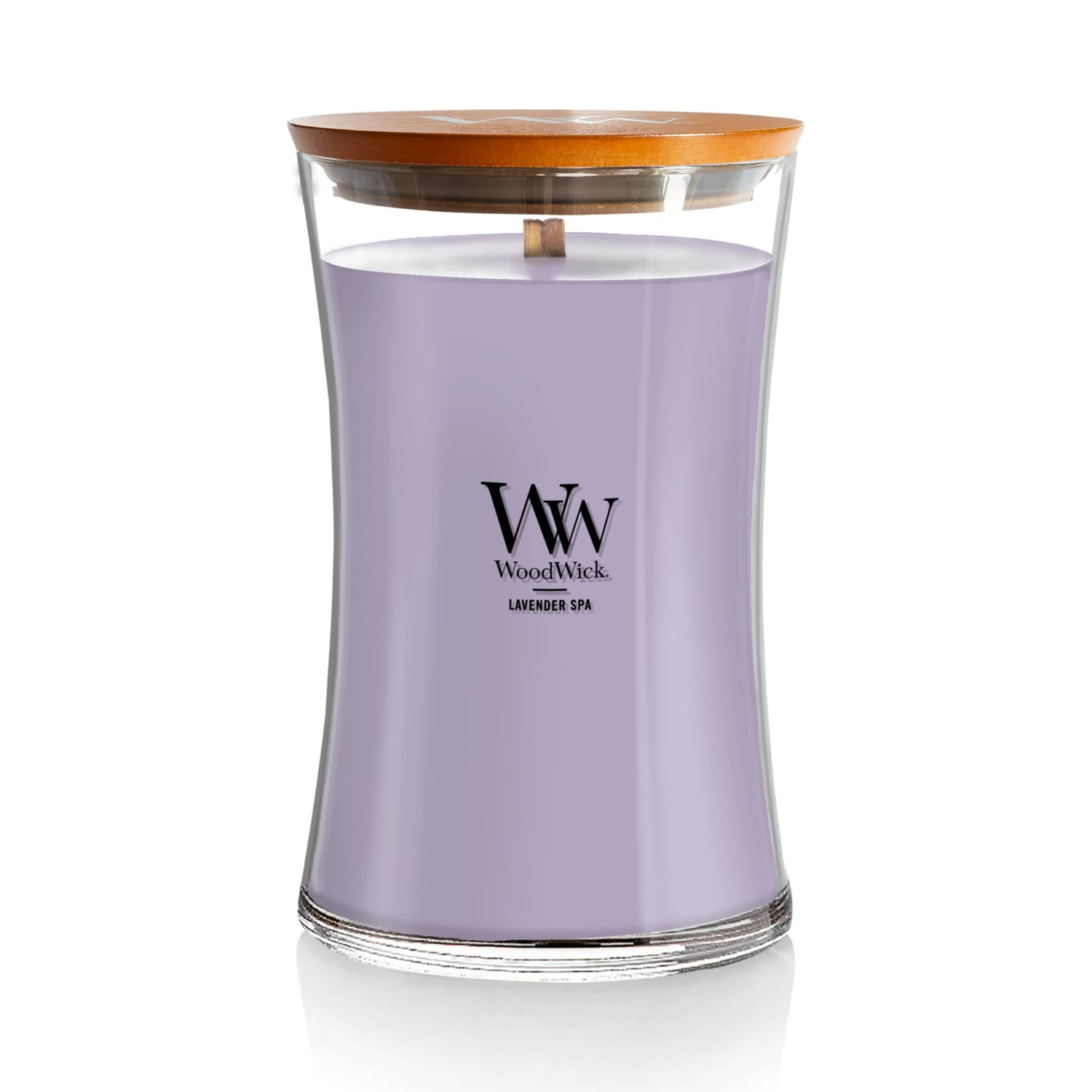 WoodWick Large Hourglass Candle, Lavender Spa Scented, Premium Soy blend, Crackles as it burns, Perfect for gifting, 21oz