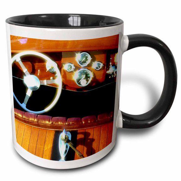 3drose, Woodwork on a Wooden Boat Sparkles in the Sun - Us48 Rdu0075 - Richard Duval, 11oz Two-tone Black Mug