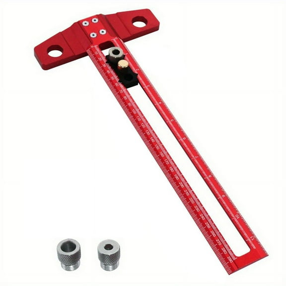 Woodworking 2-In1 Drilling Positioning Scoring Ruler Scriber Marking T Square Dowelling Jig with 6/8/10mm Drill Sleeve A