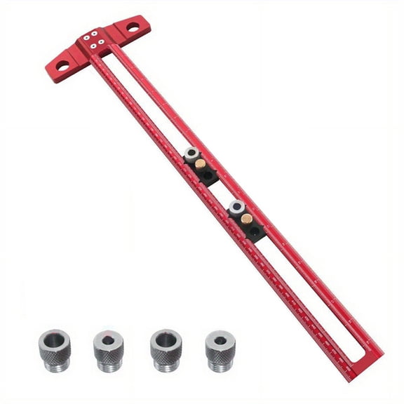 Woodworking 2-In1 Drilling Positioning Scoring Ruler Scriber Marking T Square Dowelling Jig with 6/8/10mm Drill Sleeve B