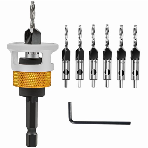 Woodworking 7-Piece Countersink Drill Bit Set - M2 HSS with Carbide Edges, Low Friction Depth Stop, Adjustable