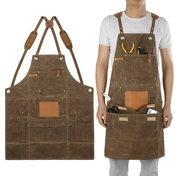 Woodworking Apron for Men, Work Apron with Multiple Tool Pockets, Durable Waxed Canvas Apron, Heavy Duty Workshop Apron, Gifts for Woodworkers, Carpenters, Mechanics