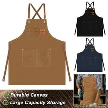Woodworking Apron Thick Canvas Bib Apron for Kitchen Cooking Workshop Gardening Heavy Work, Men Women Apron with Adjustable Straps and Large Pockets Brown