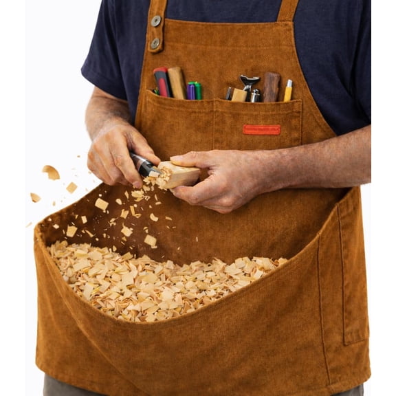 Woodworking Apron with Chip Catcher, Waxed Canvas Wood Carving Apron for Men with Chest Tool Pocket, Adjustable Carpenter Tool Apron for Woodworkers