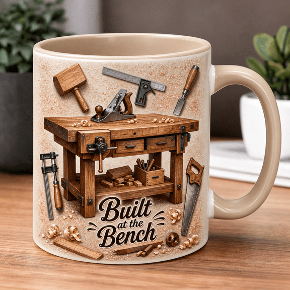 Woodworking Bench Ceramic Coffee Mug, Hand Tools Coffee Cup for Woodworkers