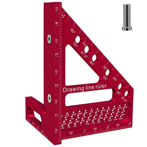 Woodworking Carpenter Square Hole Scribing Ruler Measuring Ruler with Angle Pin Construction Precision Woodworking Tool