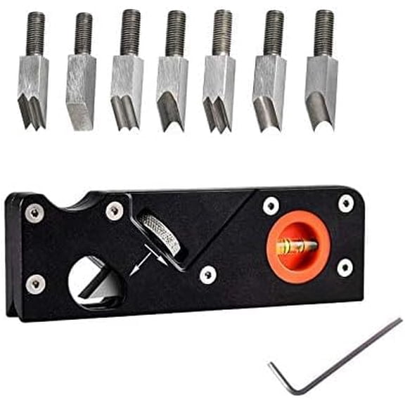 Woodworking Chamfer Plane with 7 Interchangeable Cutter Heads, Aluminum Alloy Hand Planer Tool with Level Bubble for Edge Trimming, Corner Rounding & DIY Crafts, Professional Grade Black