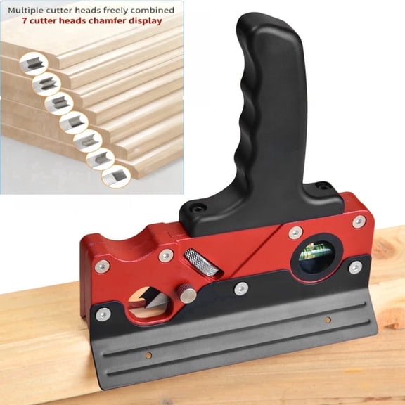 Woodworking Chamfer Plane Handheld Edge Trimmer | 7 Interchangeable Cutter Heads Aluminum Alloy 45 Degree Bevel Tool for Furniture Cabinet DIY Woodworking