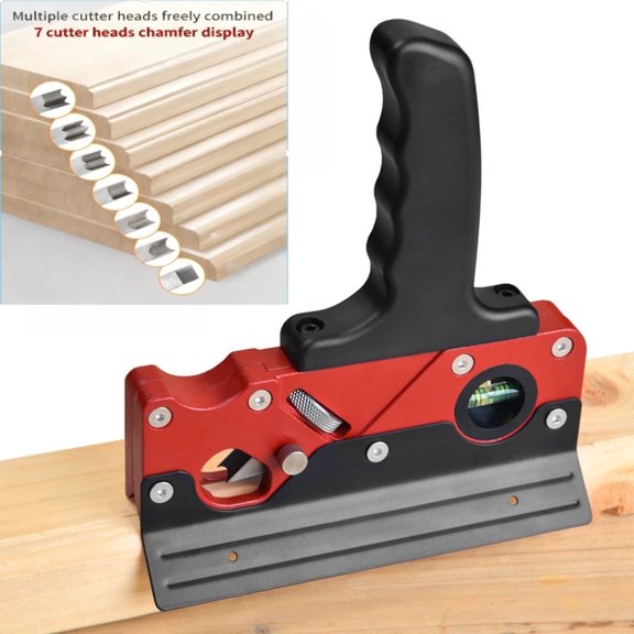 Woodworking Chamfer Plane, Handheld Edge Trimming Tool with 7 Cutter Heads, Aluminum Alloy Body, 45 Bevel & Rounding Hand Planer for Diy Woodworking, Sharp 1/4 Inch Cutting Blades