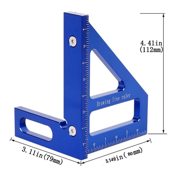 Woodworking Combination Square, Blue Carpenters Angle Ruler, 45 And 90 Degree Layout Tool With 1 Pack Measuring Ruler For Framing Joinery And Construction Projects