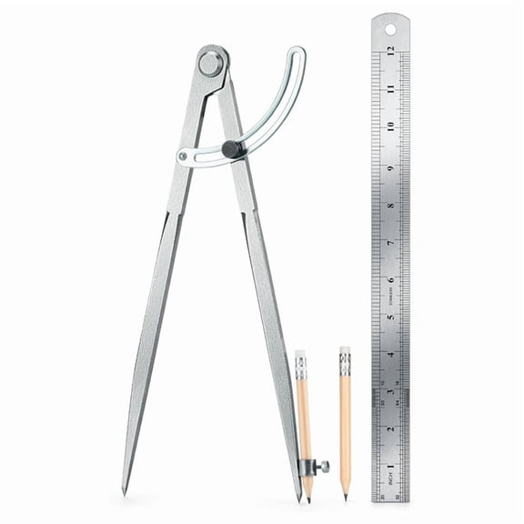 Woodworking Compass Geometry Tool - Professional Locking Drafting Compass with Pencil Holder 300mm