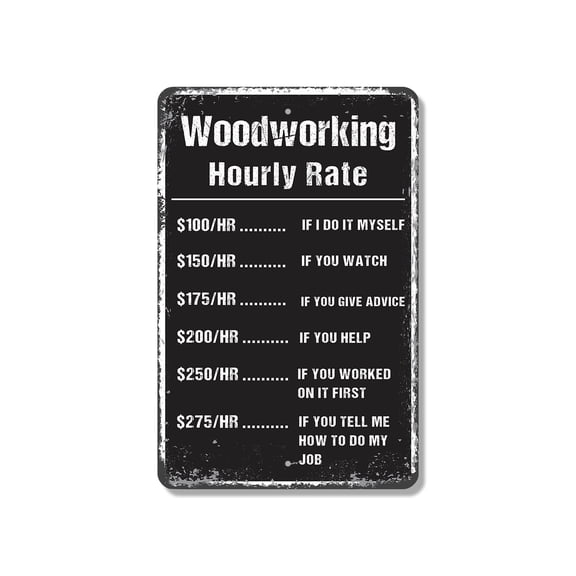 Woodworking Hourly Rate 13 Inch x 20 Inch Novelty Plastic Sign You Watch It Costs More Durable Weatherproof UV Protected Perfect for Garages Shops Sheds Fun Gift for Woodworkers DIYers