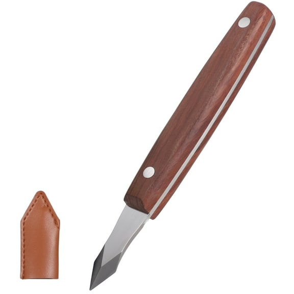 Woodworking Marking Cutter with Leather Sheath, Double Beveled Chromium-Vanadium Steel with Wooden Handle, Scribing Carving Cutting Tool for DIY Woodcraft and Precision Layout