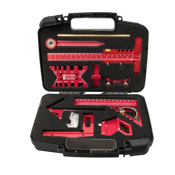 Woodworking Measuring Tools with Box, Aluminum Scribeing Ruler, Multi-Purpose Marking Ruler, Precision Layout Measuring Tool Carpentry Square Kits for Engineer Carpenter (9pcs with Box)
