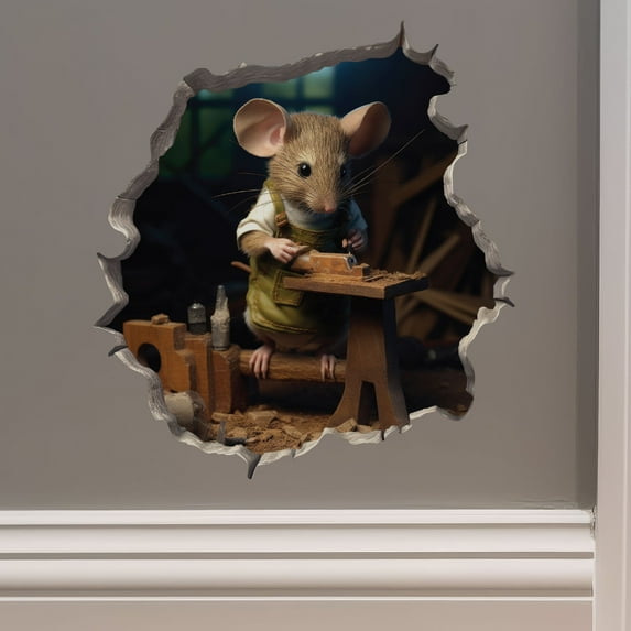 Woodworking Mouse in Mouse Hole Decal - Mouse Hole 3D Wall Sticker