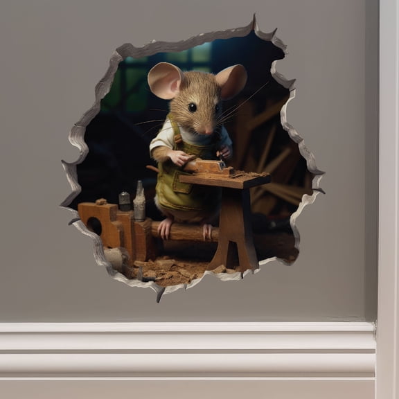 Woodworking Mouse in Mouse Hole Decal - Mouse Hole 3D Wall Sticker