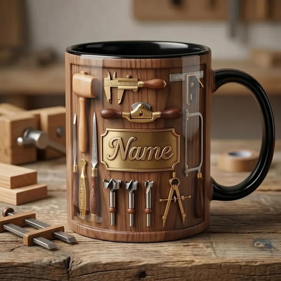 Woodworking Mug 3D, Custom Name 3D Accent Mug, Faux 3D Mug